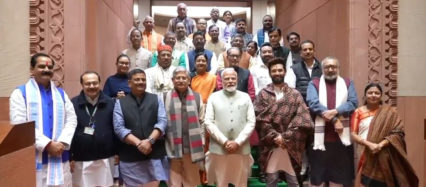 NDA MPs from Bihar met PM Narendra Modi in Parliament House today