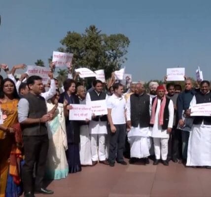 Opposition party MPs protest outside Parliament over deportation of alleged illegal Indian immigrants from the US