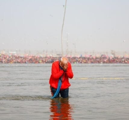 PM Narendra Modi took a holy dip at the Triveni Sangam in Prayagraj today