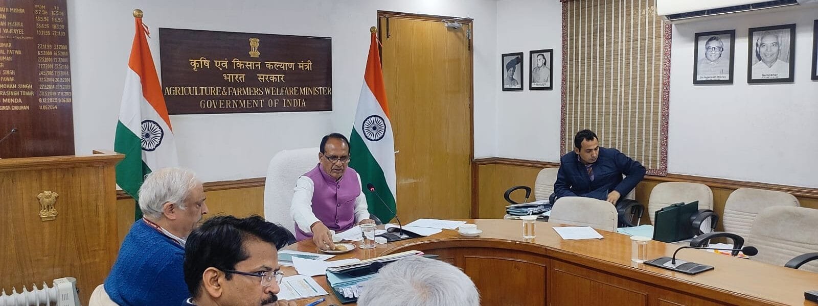 Union Agriculture Minister Shivraj Singh Chouhan held a weekly review meeting with the officials of the Agriculture Department at Krishi Bhawan today