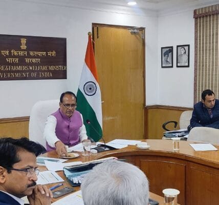 Union Agriculture Minister Shivraj Singh Chouhan held a weekly review meeting with the officials of the Agriculture Department at Krishi Bhawan today