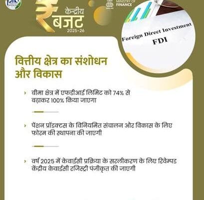 Union Budget 2025-26 FDI limit for insurance sector increased from 74 per cent to 100 per cent