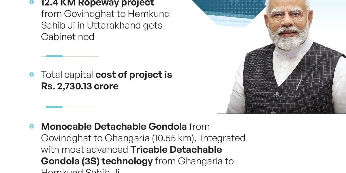 Cabinet approves development of Ropeway Project from Govindghat to Hemkund Sahib Ji (12.4 Km) in the State of Uttarakhand under Parvatmala Project