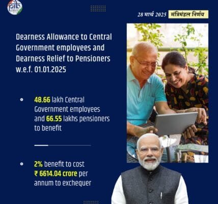 Cabinet approves release of additional instalment of Dearness Allowance to Central Government employees and Dearness Relief to pensioners from April 1