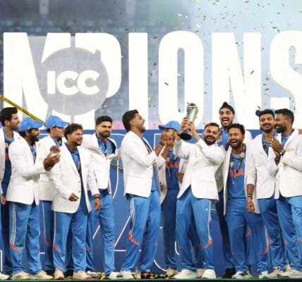 India defeated New Zealand by 4 wickets to win the ICC Champions Trophy for the third time