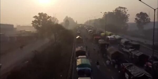 Police force deployed to stop the march of protesting farmers in Chandigarh