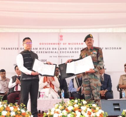 Transfer of Assam Rifles Battalion land to Mizoram government and formal exchange of maps took place in Aizawl in presence of Home Minister Amit Shah