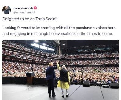 ट्रुथ सोशल-मीडिया प्लेटफॉर्म से जुड़े प्रधानमंत्री नरेंद्र मोदी