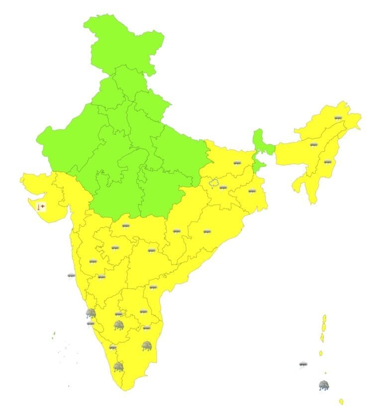 मौसम विभाग ने तमिलनाडु, केरल, कर्नाटक में तेज वर्षा का और राजस्थान तथा गुजरात में लू चलने की संभावना व्यक्त की