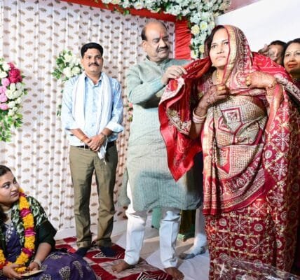 Lok Sabha Speaker Om Birla attended the wedding ceremony of the daughter of CRPF jawan Hemraj Meena, who was martyred in Pulwama