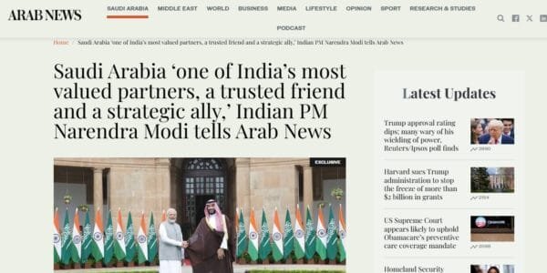 PM Modi highlights growing ties between India and Saudi Arabia in an interview with ArabNews