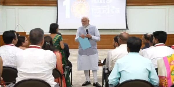 PM-Modi-interacts-with-beneficiaries-of-Mudra-Yojana-on-completion-of-10-years-of-the-scheme-in-New-Delhi-today