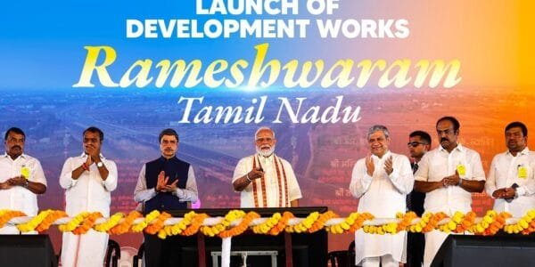 PM Modi lays foundation stone and inaugurates development works worth over Rs 8,300 crore in Rameswaram, Tamil Nadu