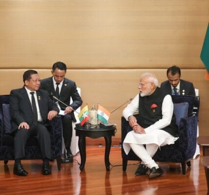 PM Modi meets Senior General Min Aung Hlaing, Chairman of the State Administration Council of Myanmar, on the sidelines of BIMSTEC Summit in Bangkok