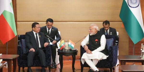 PM Modi meets Senior General Min Aung Hlaing, Chairman of the State Administration Council of Myanmar, on the sidelines of BIMSTEC Summit in Bangkok