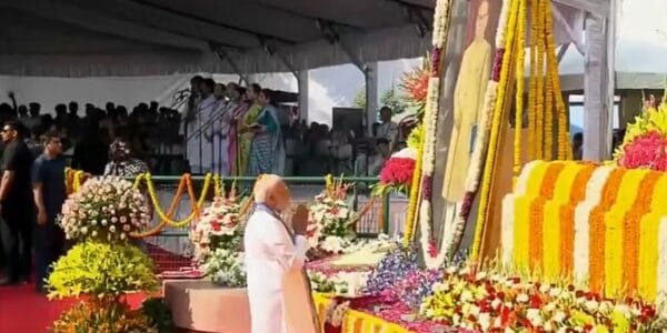 PM Modi pays tribute to Dr BR Ambedkar at Prerna Sthal in Parliament complex on Ambedkar Jayanti