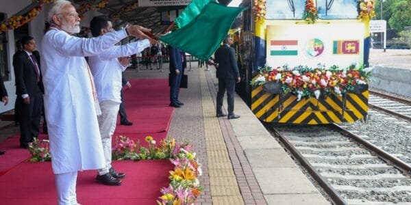 PM Modi today attended the inauguration and launch ceremony of two Indian-assisted railway projects with the President of Sri Lanka