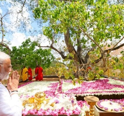 PM Modi visits sacred Jaya Sri Mahabodhi Temple in Sri Lanka and offers prayers to the revered Mahabodhi Tree