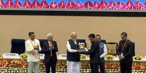 Secretary, Ministry of Women and Child Development receives the Prime Minister's Award for Excellence in Public Administration (Innovation Category) from Prime Minister Modi today