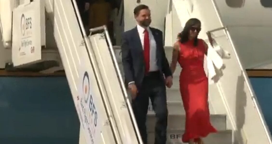 US Vice President JD Vance arrives at Palam airport with Second Lady Usha Vance