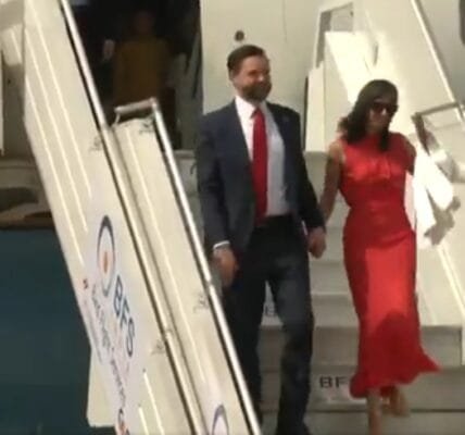 US Vice President JD Vance arrives at Palam airport with Second Lady Usha Vance