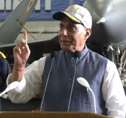 Defence Minister Rajnath Singh addressed officers and sailors on board India's first indigenous aircraft carrier INS Vikrant off the Goa coast