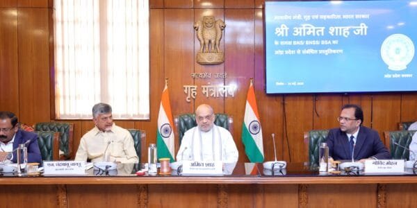 Home Minister Amit Shah held a review meeting with Andhra Pradesh Chief Minister N. Chandrababu Naidu in New Delhi today on the implementation of three new criminal laws in the state