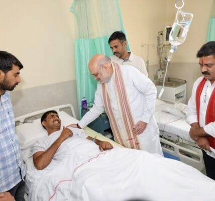 Home Minister Amit Shah met the security personnel injured during the anti-Naxal operation in Karegutta hills on the Chhattisgarh-Telangana border at AIIMS, Delhi
