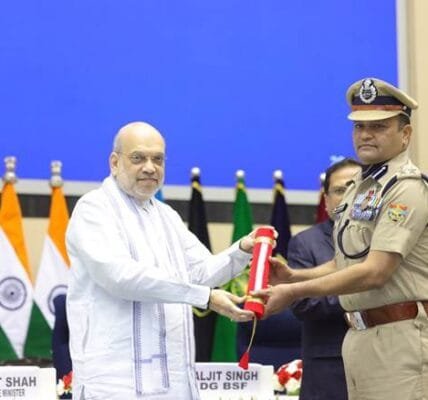 Home Minister Amit Shah today attended the BSF Investiture Ceremony and Rustamji Memorial Lecture as the Chief Guest in New Delhi