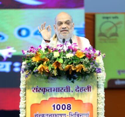 Home Minister Amit Shah today attended the closing ceremony of 1008 Sanskrit Samvashan camps organised by Sanskrit Bharati in New Delhi as the Chief Guest