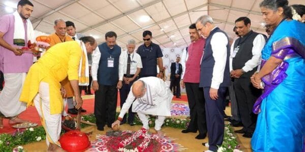 Home Minister Amit Shah today performed the Bhoomi Pujan of 'Swasti Niwas' to be built for patients and their families in the campus of National Cancer Institute in Nagpur, Maharashtra