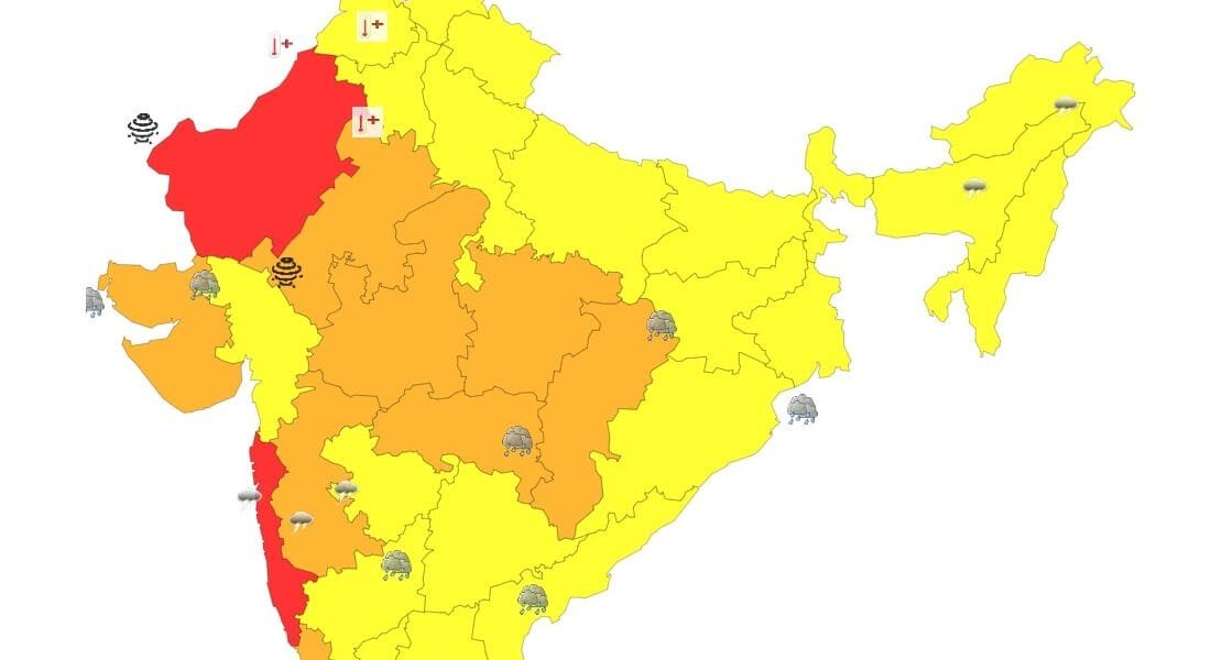 IMD issued red and orange alerts for heavy rains in South Konkan, coastal and ghat areas of Karnataka, Central Maharashtra and Goa