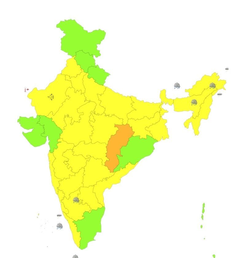 मौसम विभाग ने अगले सात दिन तक पूर्वोत्तर, पूर्व, मध्य और दक्षिणी भारत में गरज के साथ बारिश, तेज हवाएं और बिजली गिरने का अनुमान व्‍यक्‍त किया