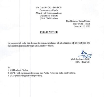 India bans movement of all categories of mail and parcels from Pakistan