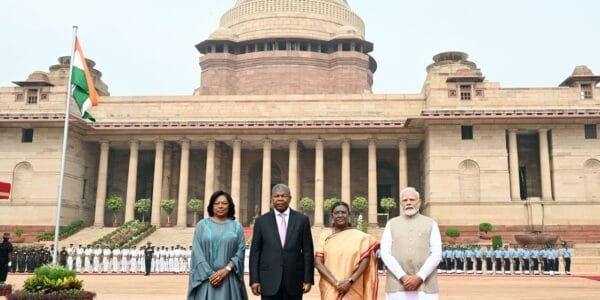 President of Angola João Manuel Gonçalves Lourenço was accorded a ceremonial welcome at the forecourt of Rashtrapati Bhavan in the national capital today