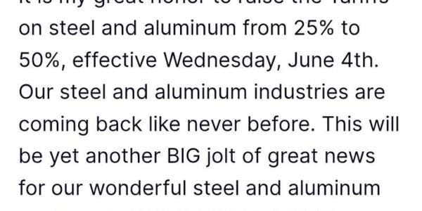 US President Trump announced to double the import duty on steel to 50 percent to protect American industries