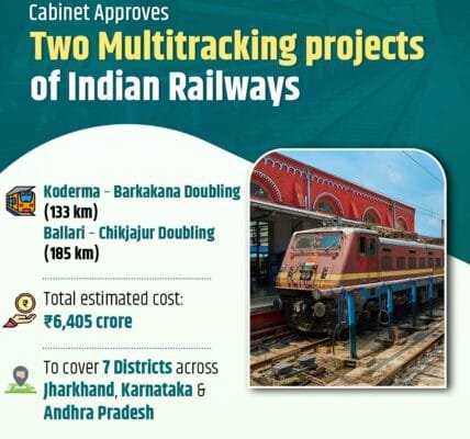 Cabinet approves two multitracking projects of Indian Railways covering seven districts of Jharkhand, Karnataka and Andhra Pradesh