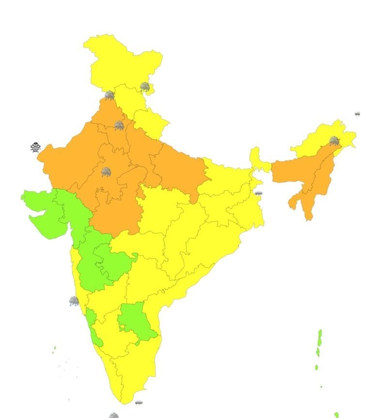 मौसम विभाग ने पर्वोतर राज्यों, पंजाब, हरियाणा, दिल्ली, उत्तराखंड, केरल और गोवा में मूसलाधार वर्षा का अनुमान व्‍यक्‍त किया