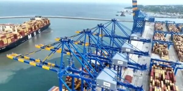 Kerala Berthing process begins as world's largest container ship MSC IRINA arrives at Vizhinjam International Port in Thiruvananthapuram