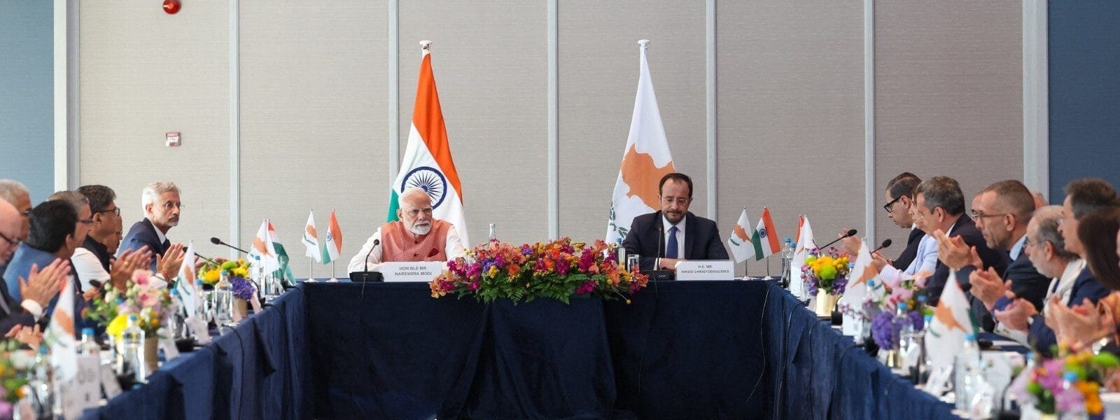 PM Modi holds round table discussion with President of Cyprus Nikos Christodoulides and business representatives from Cyprus and India