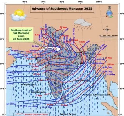 Southwest monsoon has advanced into parts of Punjab, Rajasthan and Haryana IMD