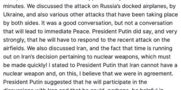 US President Trump spoke with Russian President Putin for more than an hour last night