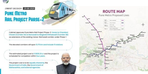 Union Cabinet approves Pune Metro Rail Project Phase II Vanaz to Chandni Chowk (Corridor 2A) and Ramwadi to Wagholi Vitthalwadi (Corridor 2B)