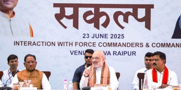 Union Home Minister Amit Shah today interacted with security forces personnel in Nava Raipur, Chhattisgarh
