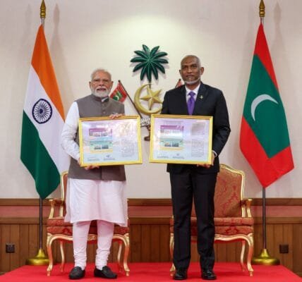 Commemorative postage stamp released on the 60th anniversary of the establishment of India-Maldives diplomatic relations