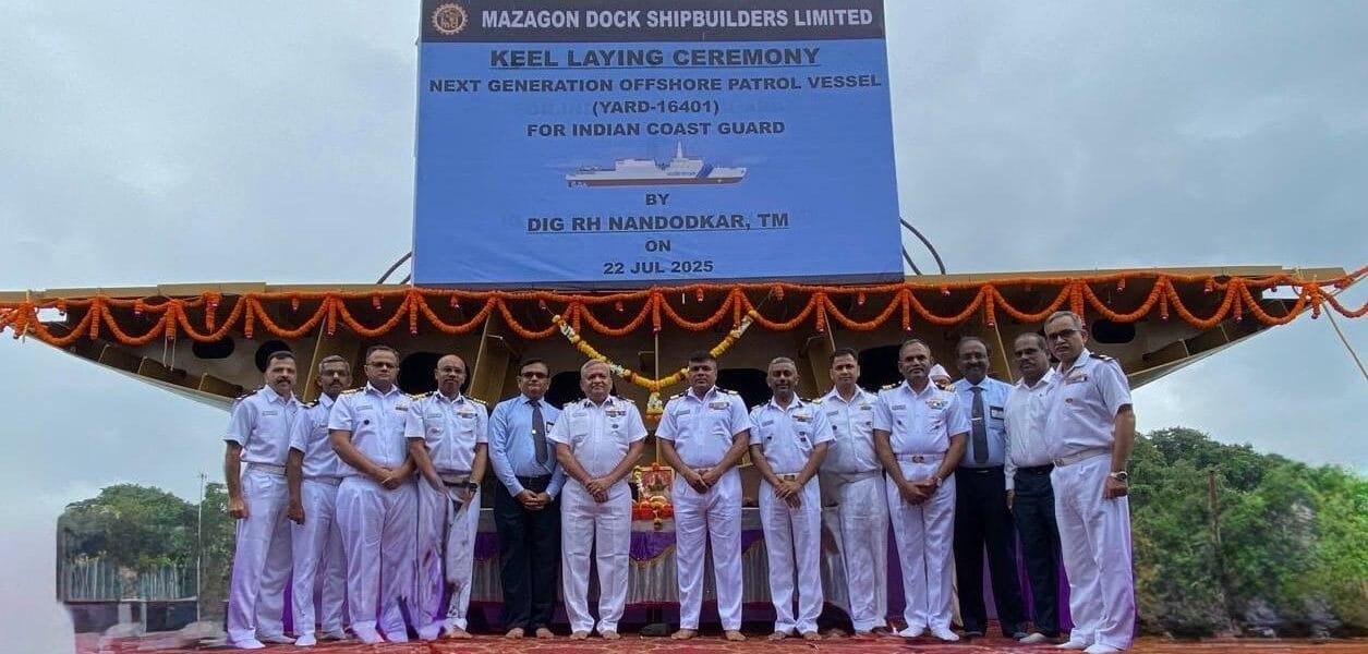 Construction of first ship of Next Generation Offshore Patrol Vessel class for Indian Coast Guard launched at Mazagon Dock Shipbuilders