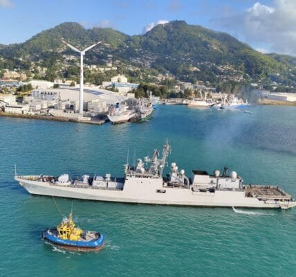 Frontline stealth frigate INS Teg concludes port visit at Port Victoria, Seychelles