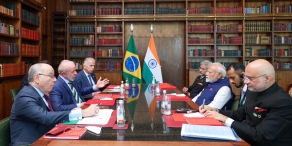 PM Modi meets President of Brazil Luiz Inacio Lula da Silva at the Alvorada Palace