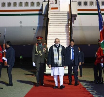 PM Modi reached Windhoek, capital of Namibia today in the last leg of his five-nation visit