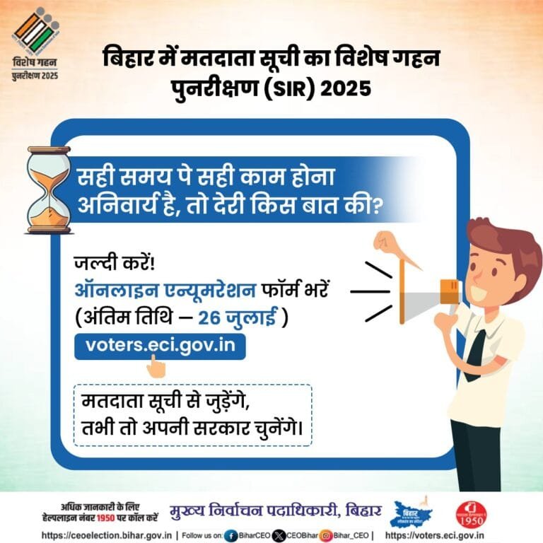 बिहार में मतदाता सूची के विशेष गहन पुनरीक्षण का अब तक 66 प्रतिशत कार्य पूरा हुआ